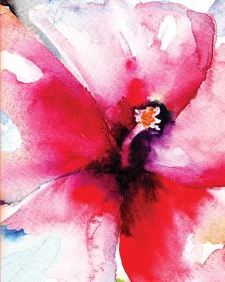 [a9104] *Download@ Sketch Journal: Red Flower Watercolor 8x10: Pages Are Lined on the Bottom Third with Blank Space on Top. -  *P.D.F%